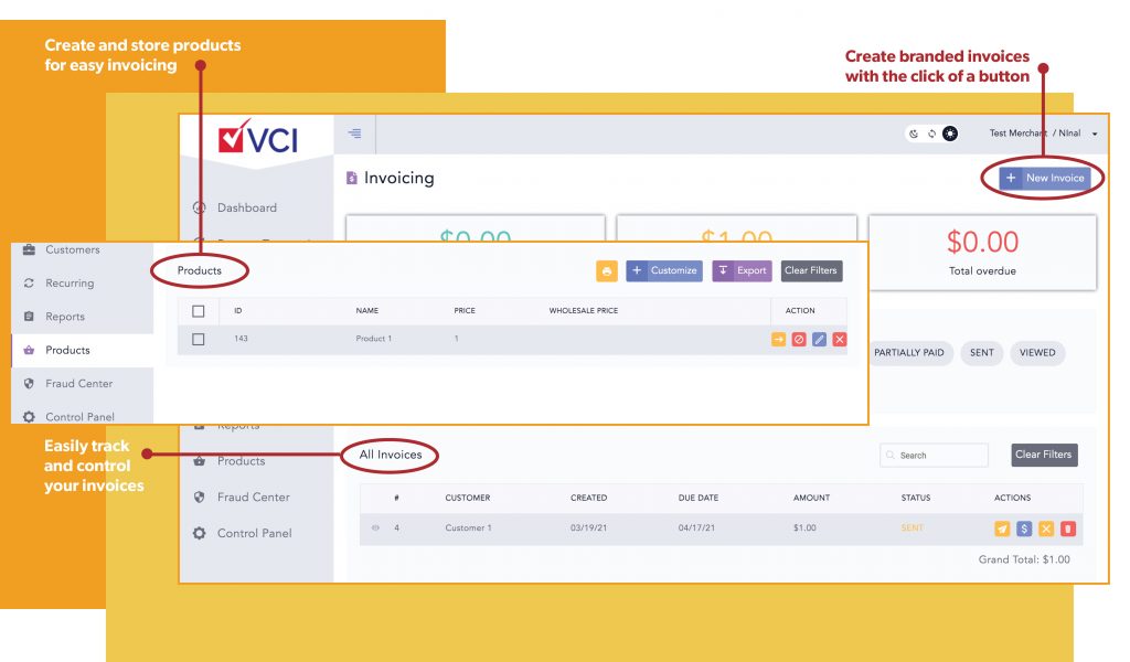 VCI payments easily track ach invoices and create custom branded invoices